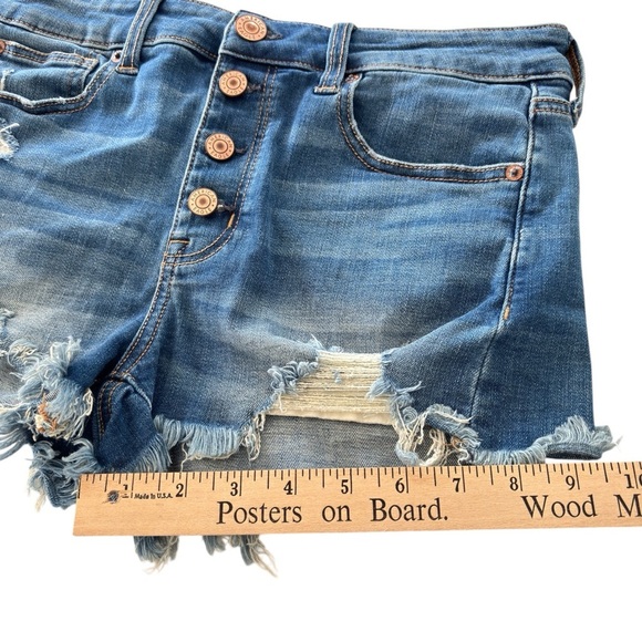 American Eagle Hi-Rise Shorties Shorts Super Stretch Size 8 Distressed Raw Hem - Picture 9 of 10